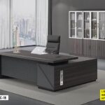 Table De Bureau Exécutif En Bois Foncé; Gris