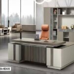 Table De Bureau + Bibliothèque Bois foncé, chromé