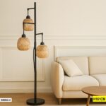 Abat-Jour Lampe Trio Rotin Bras Décalés