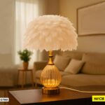 Abat-Jour  Lampe Colonne Plumes Cristal