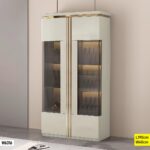 Vaisselier Vitrine Kaki – Meuble Étroit Avec Verre Trempé Et Structure Dorée 190 Cm