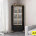 Vaisselier D’angle Noire – Vitrine Grand Format Avec Verre Trempé Et Structure Dorée 190 Cm
