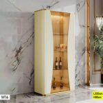 Vaisselier Beige – Vitrine Avec Porte-Verres, Led Intégrées Et Finitions Dorées 200 Cm