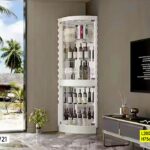 Vaisselier Blanc Vitrine Courbée Avec Verre Trempé Et Finitions Dorées 200 Cm