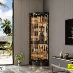 Vaisselier Noir Vitrine Courbée Avec Verre Trempé Et Finitions Dorées 200 Cm