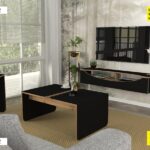 Ensemble Meuble Tv + Table Basse Marron Noir Salon Moderne Design