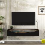 Meuble Tv Mural Flottant Noir Avec Étagère Intégrée Design Moderne 150 Cm