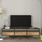 Table Tv Marron 1,80 M Meuble Tv Moderne En Bois Et Métal