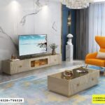 Ensemble Meuble Tv + Table Basse Kaki Salon Design Avec Détails Dorés