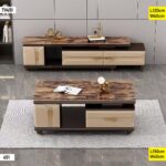 Ensemble Meuble Tv + Table Basse Marron Effet Marbre Salon Moderne Et Élégant