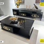 Ensemble Meuble Tv + Table Basse Noir Design Contemporain Avec Finitions Dorées