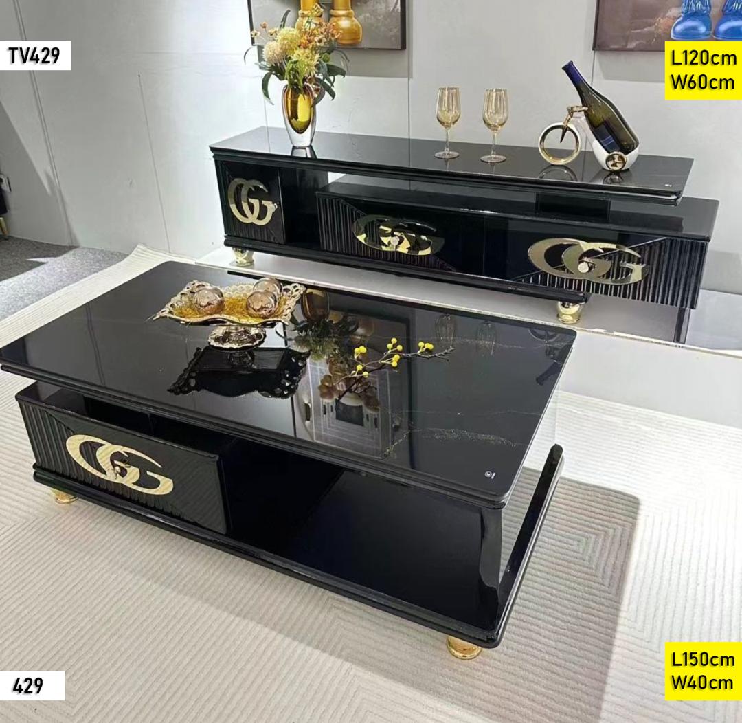WhatsApp Image 2026-04-15 at 13.09.36 Ensemble Meuble Tv + Table Basse Noir Design Contemporain Avec Finitions Dorées – Image 1