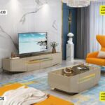 Ensemble Meuble Tv + Table Basse Kaki Grand Format Moderne Et Élégant