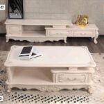 Ensemble Meuble Tv + Table Basse Beige Design Moderne Et Élégant Pour Salon
