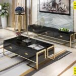 Ensemble Meuble Tv + Table Basse Noir Grand Format Moderne Et Élégant
