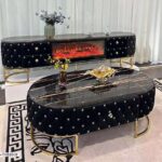 Ensemble Meuble Tv + Table Basse Noir Grand Format Design Moderne 200 Cm