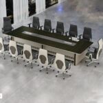 Table De Réunion 600 Cm – Grande Table Conférence En Bois Foncé Avec Prises Intégrées