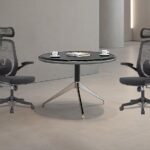 Table De Réunion Ronde Compacte Collaborative Noire Design Moderne