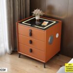 Table De Chevet Led Orange Avec Bluetooth Et Chargeur – 3 Tiroirs Modernes