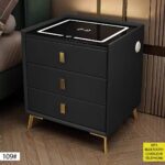 Table De Chevet Led Noir Et Gris Avec Bluetooth Et Chargeur – 3 Tiroirs Design
