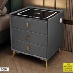 Table De Chevet Led Noir Et Gris Avec Bluetooth Et Chargeur – 3 Tiroirs Design – Image 2