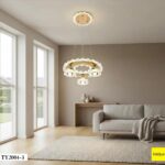 Lustre Suspendu Spirale À Anneau et Éléments Fleuri